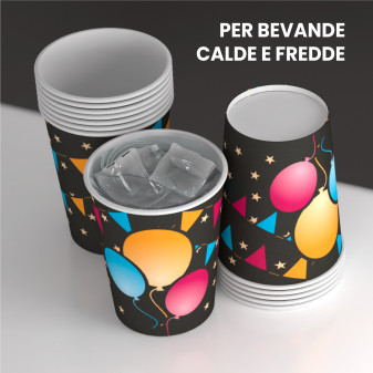 25 Bicchieri in Carta Biodegradabile Fantasia Black Party da 200ml