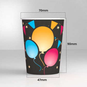 50 Bicchieri in Carta Biodegradabile Mix Happy Day Black Party 200ml