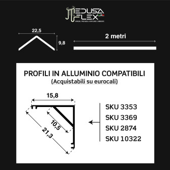 Medusaflex Cubo Copertura Satinata per Profilo Angolare in Alluminio