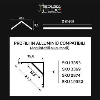 Medusaflex Cubo Copertura Satinata per Profilo Angolare in Alluminio