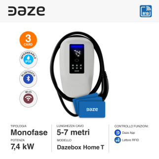 Wallbox Home T Daze 7,4kW Monofase IP55 Cavo Tipo 2 Bluetooth Wi-Fi