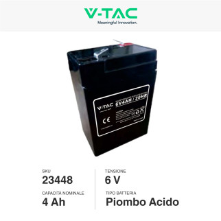V-Tac VT-4-6 Batteria Piombo Acido 6V 4Ah - SKU 23448