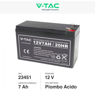V-Tac VT-7-12 Batteria Piombo Acido 12V 7Ah - SKU 23451