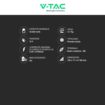 V-Tac VT-12-18 Batteria Piombo Acido 12V 18Ah - SKU 23453