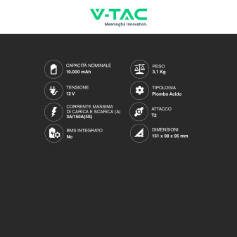 V-Tac VT-10-12 Batteria Piombo Acido 12V 10Ah - SKU 23452