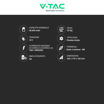 V-Tac VT-12-26 Batteria Piombo Acido 12V 26Ah - SKU 23454