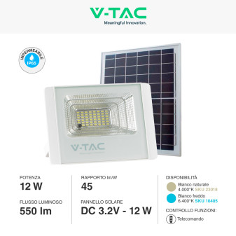 VT-25W Faro LED 12W IP65 Pannello Solare Telecomando V-Tac