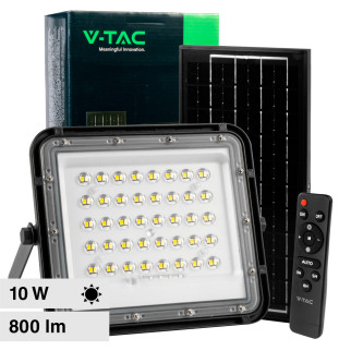 VT-80W Faro LED 10W IP65 Nero Pannello Solare e Telecomando V-Tac