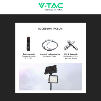 VT-80W Faro LED 10W IP65 Nero Pannello Solare e Telecomando V-Tac