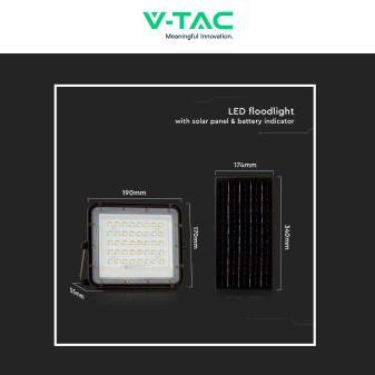 VT-80W Faro LED 10W IP65 Nero Pannello Solare e Telecomando V-Tac