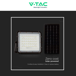 VT-80W Faro LED 10W IP65 Nero Pannello Solare e Telecomando V-Tac