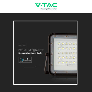 VT-80W Faro LED 10W IP65 Nero Pannello Solare e Telecomando V-Tac
