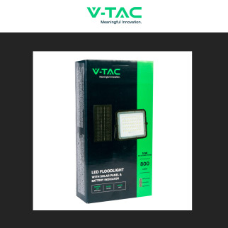 VT-80W Faro LED 10W IP65 Nero Pannello Solare e Telecomando V-Tac
