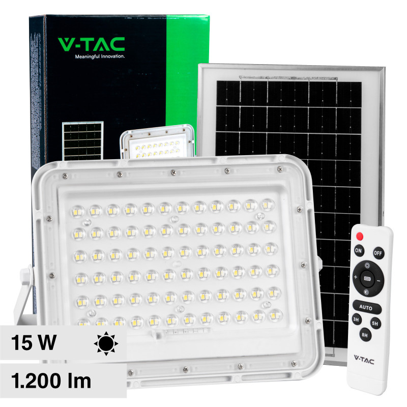 V-Tac VT-120W Faro LED 15W IP65 Bianco Pannello Solare e Telecomando