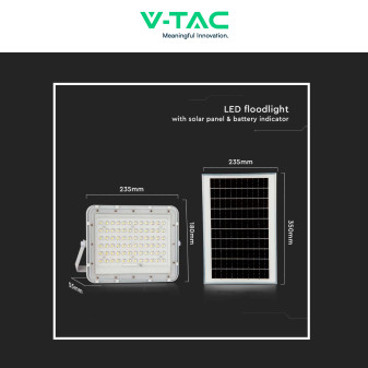 V-Tac VT-120W Faro LED 15W IP65 Bianco Pannello Solare e Telecomando