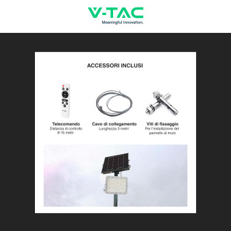 V-Tac VT-120W Faro LED 15W IP65 Bianco Pannello Solare e Telecomando