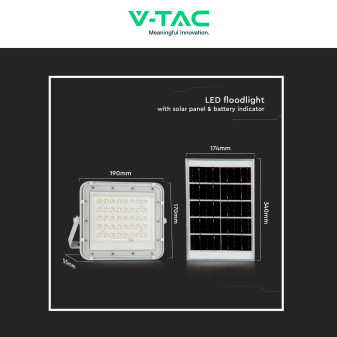 VT-80W Faro LED 10W IP65 Bianco Pannello Solare e Telecomando V-Tac