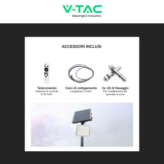 VT-180W Faro LED 20W Bianco Pannello Solare Telecomando V-Tac