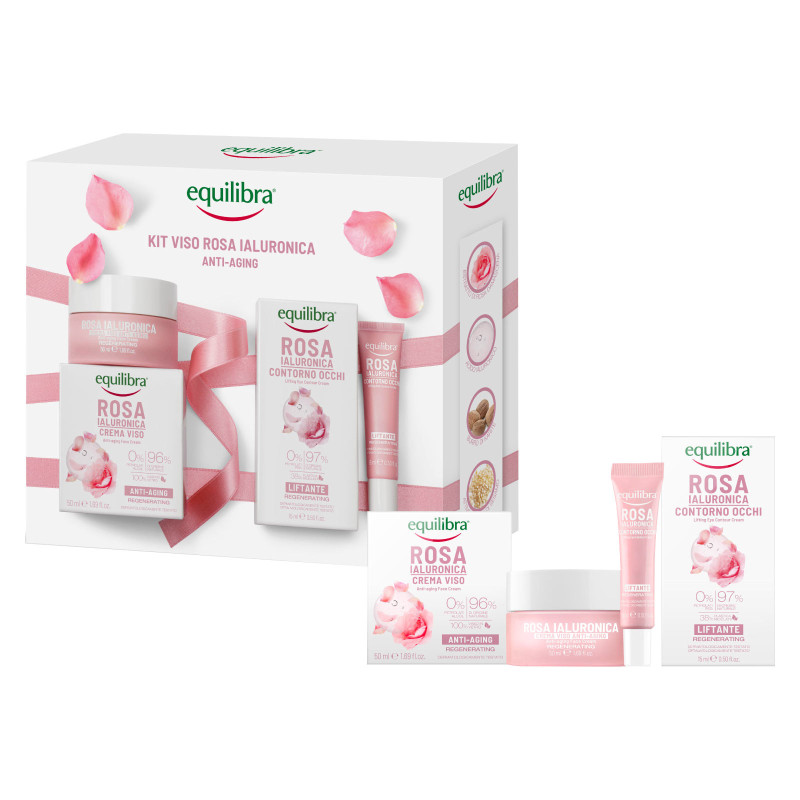 Equilibra Kit Viso Rosa Ialuronica Anti-Aging Crema Contorno Occhi