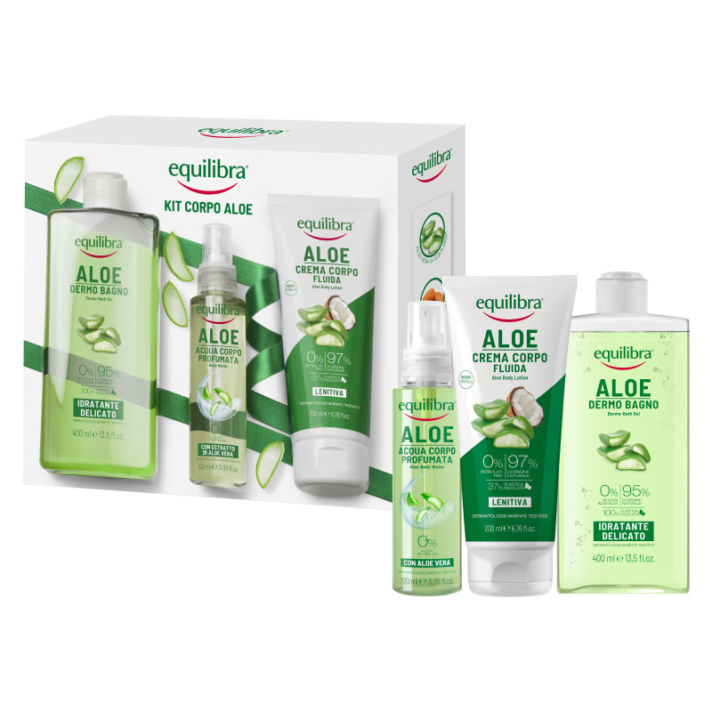 Equilibra Kit Corpo Aloe Acqua Profumanta Crema Lenitiva Dermo Bagno