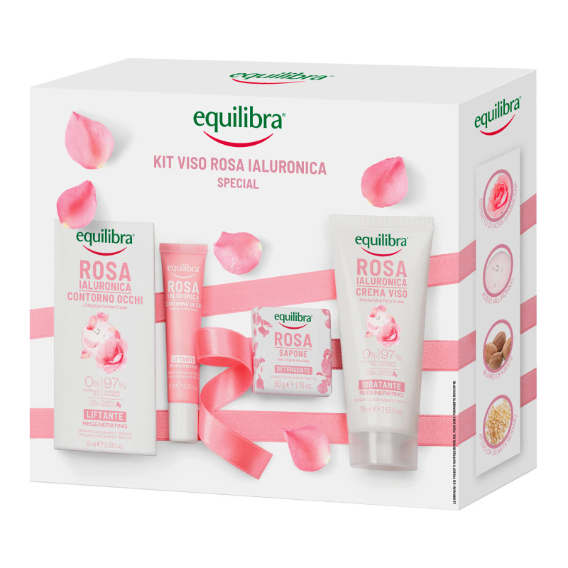 Equilibra Kit Viso Rosa Ialuronica Special Sapone Crema Contorno Occhi