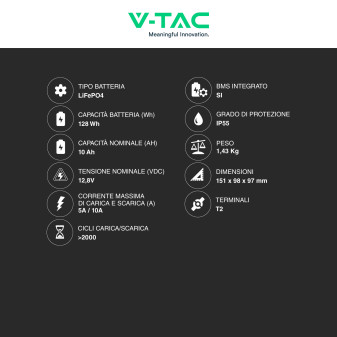V-Tac VT-12.8V10AH-L Batteria LiFePO4 12,8V 10Ah - SKU 11940
