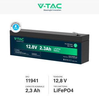 V-Tac VT-12.8V2.3AH-L Batteria LiFePO4 12,8V 2,3Ah - SKU 11941