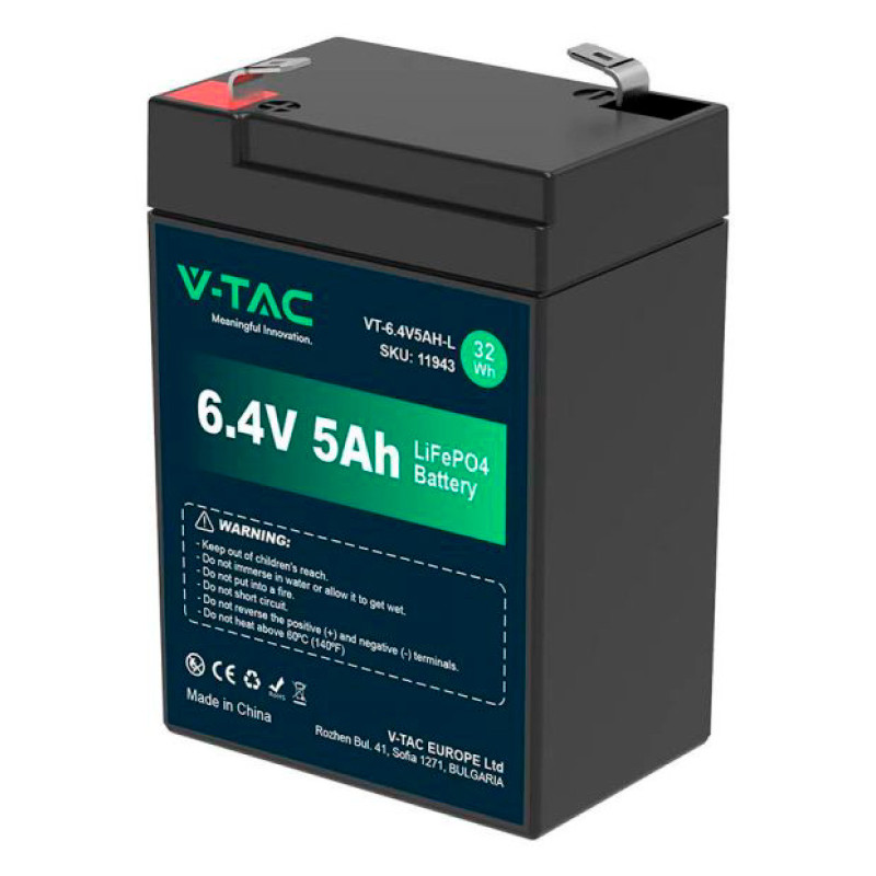 V-Tac VT-6.4V5AH-L Batteria LiFePO4 6,4V 5Ah - SKU 11943
