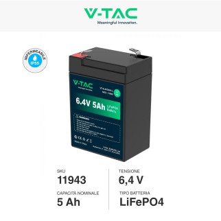 V-Tac VT-6.4V5AH-L Batteria LiFePO4 6,4V 5Ah - SKU 11943