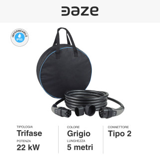 Daze Cavo di Ricarica AC Tipo 2 22kW Trifase IP55 Grigio 5m
