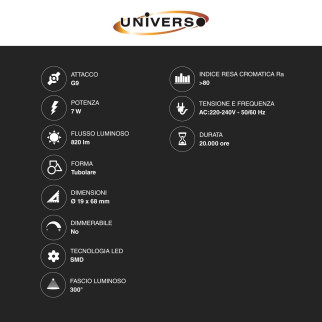 Universo Lampadina LED G9 Tubolare SMD