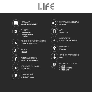 Modulo Relè Smart 2CH ricevitore Interruttore Wi-Fi 2.4 GHz Smart Life