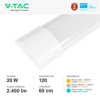 Tubo LED Prismatico Plafoniera 20W 60cm VT-8-20 V-Tac Pro