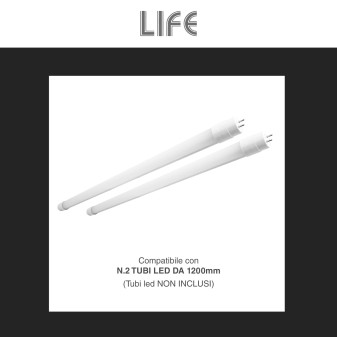 Plafoniera Lineare Lite Porta Tubi LED IP65 per 2 Tubi T8 120cm Life