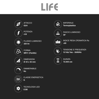 Faretto LED MR11 GU4 4W COB Life