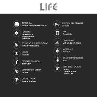 Modulo Relè Smart Dimmer 1CH ricevitore Interruttore Wi-Fi Smart Life