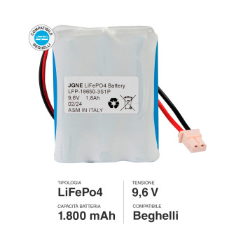 Batteria LiFePO4 9,6V 1,8Ah Connettore Molex Compatibile Beghelli