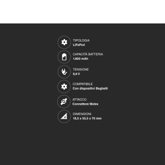 Batteria LiFePO4 9,6V 1,8Ah Connettore Molex Compatibile Beghelli