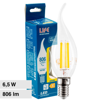Lampadina LED E14 Filament 6.5W Fiamma CF35 Transparent Life