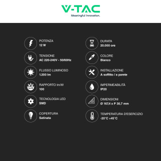 VT-60012 Mini Pannello LED Rotondo 12W SMD da Parete V-Tac