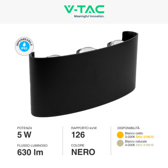 VT-846 Lampada LED da Muro 5W Nera con 6 LED SMD IP65 V-Tac