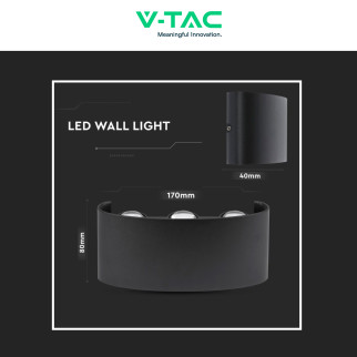 VT-846 Lampada LED da Muro 5W Nera con 6 LED SMD IP65 V-Tac