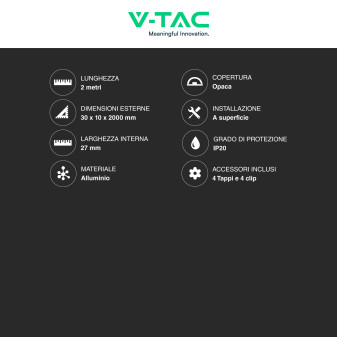 VT-8204 Profilo in Alluminio da 2m per Strisce LED V-Tac