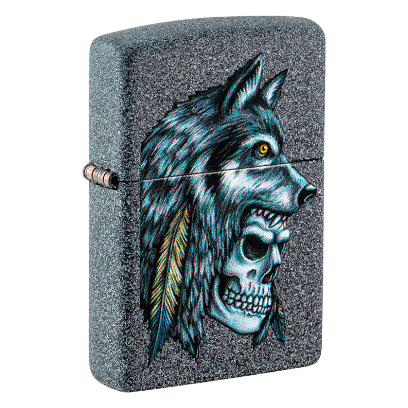 Accendino Zippo 29863 Wolf Skull Feather Design Ricaricabile Antivento