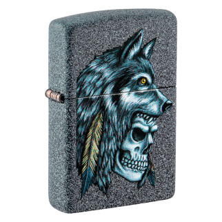 Accendino Zippo 29863 Wolf Skull Feather Design Ricaricabile Antivento