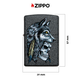 Accendino Zippo 29863 Wolf Skull Feather Design Ricaricabile Antivento