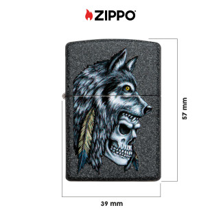 Accendino Zippo 29863 Wolf Skull Feather Design Ricaricabile Antivento