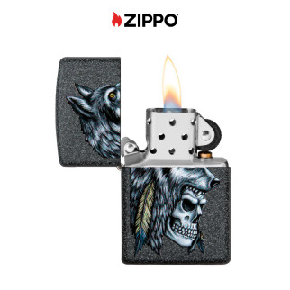 Accendino Zippo 29863 Wolf Skull Feather Design Ricaricabile Antivento