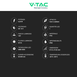 VT-50501 Modulo con 1 LED SMD 0,24W 12V Impermeabile IP68 V-Tac