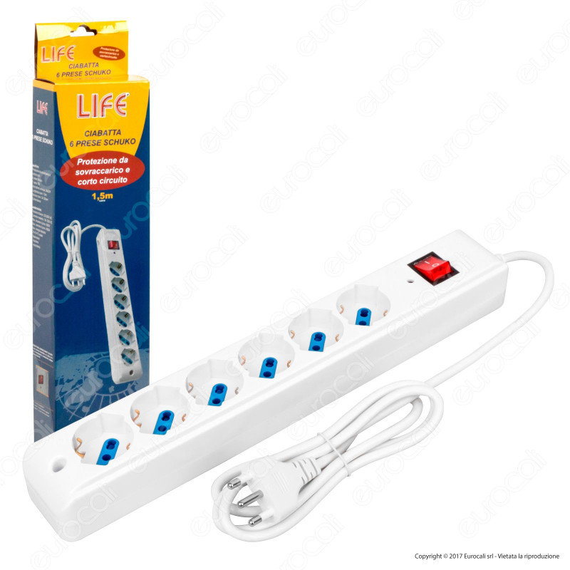 Life Multipresa 6 Posti Colore Bianco con Protezione da Sovraccarichi
